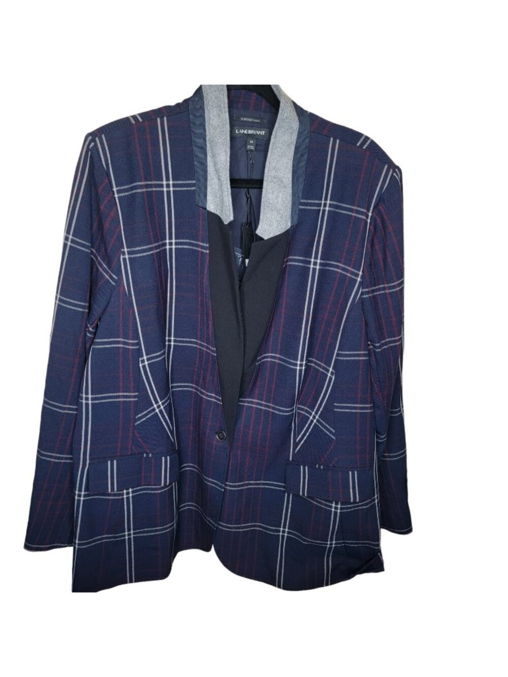 Lane Bryant Suit Jacket  Tailored Stretch Plaid Blazer Blue White Red Sz 26